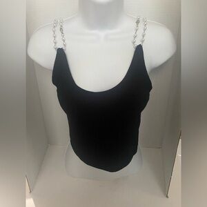 Emma & Sam Black Camisole with Pearl Chain Straps Size Small